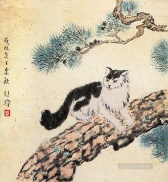 Tinta china antigua del gato Xu Beihong Pinturas al óleo